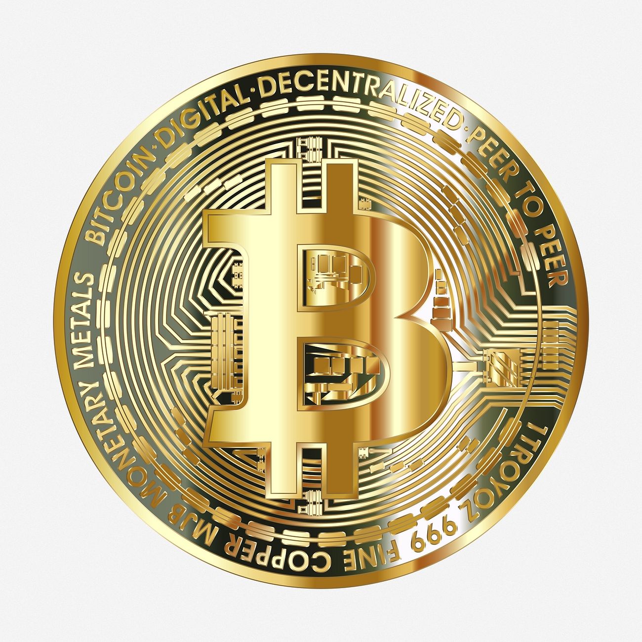 Bitcoin cryptocurrency coin on white